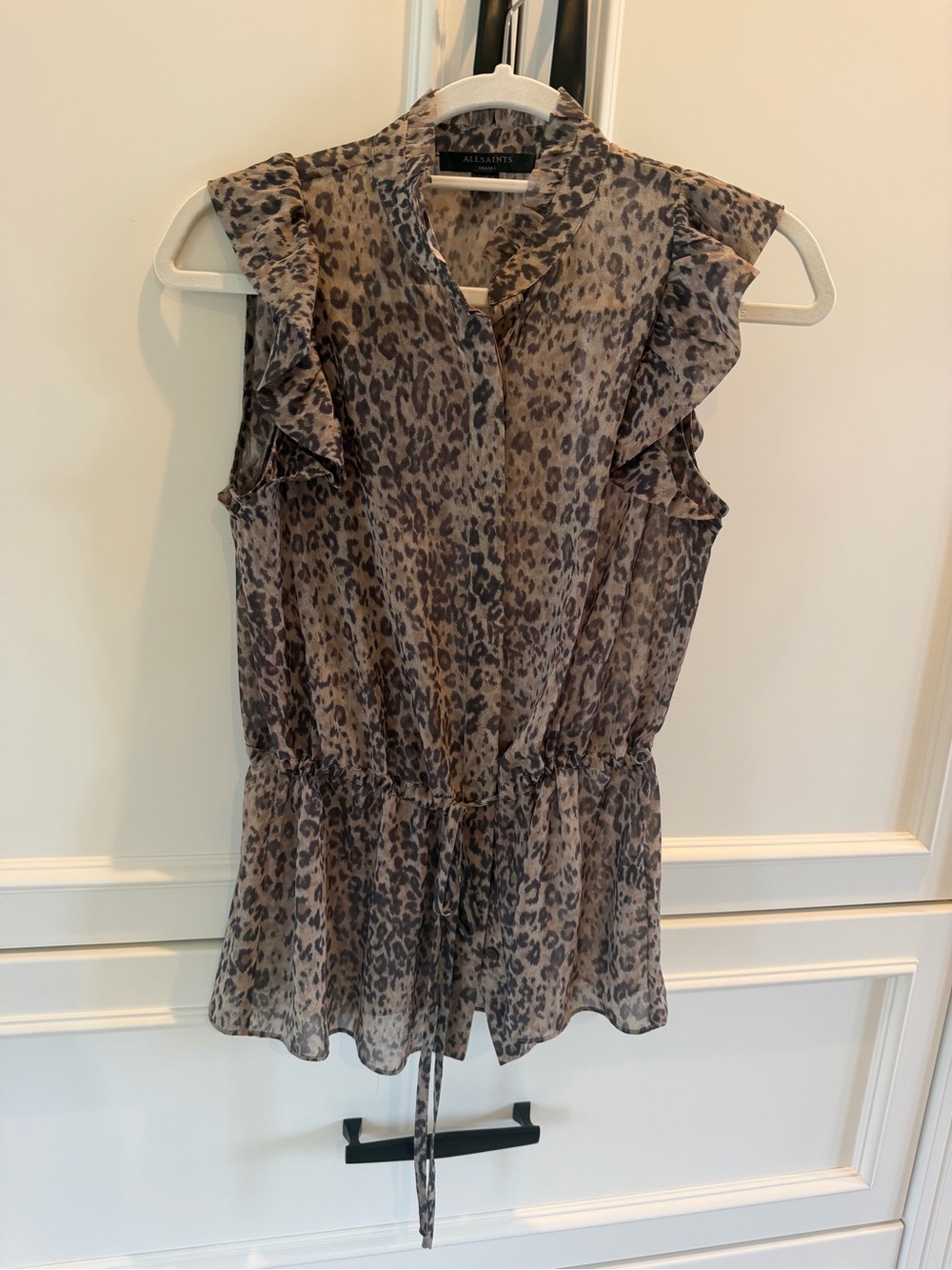 All Saints Leopard-Print Ruffle Tie-Waist Camisole - Brown/Black